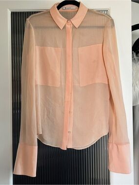 T by Alexander Wang Peach Sheer Button-Down Blouse, Small